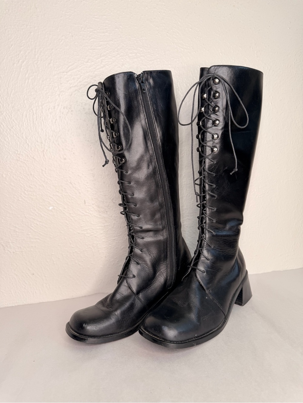 Newport News black leather lace up tall boots